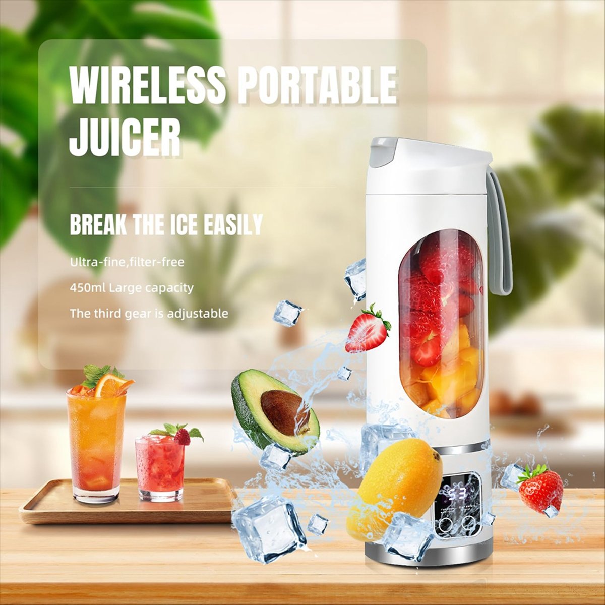 Portable Blender Usb Rechargeable - A20M USB充電式ポータブルブレンダー、8枚刃ミニアイスクラッシャー、デジタルディスプレイ付き、3モードポータブルブレンダー